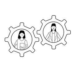 Obraz premium businesswomen into gears black and white