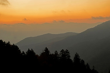 Sunset colorful  layers on Max Patch Mountain.