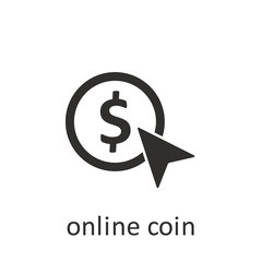 Online coin, icon, black. Element mobile concept and web apps illustration. Thin line icon for website design and development, app development. Vector icon