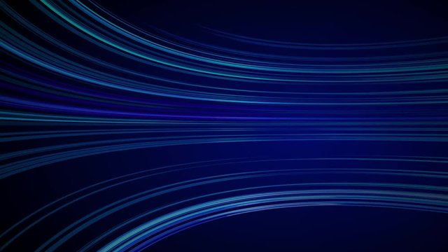 Blue colorful abstract background with animation moving of lines for fiber optic network. Magic flickering glowing flying lines. Animation of seamless loop. Bright  thick stripes flying.