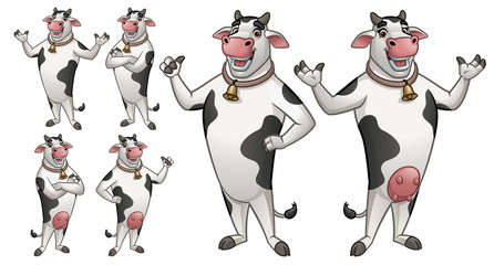 Cartoon Cow Mascot (Male & Female) with 6 poses_EPS 10 Vector