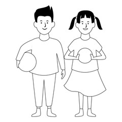 Two kids smiling cartoons in black and white