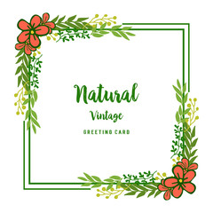 Vector illustration frame flower orange and leaf green with natural vintage decor