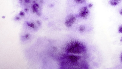 Abstract watercolor hand painting. Textural background. Purple color spots gradient transitions