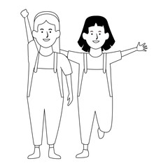 Two kids smiling cartoons in black and white