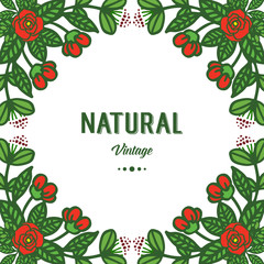 Fototapeta na wymiar Vector illustration frame flower red and leaves green for greeting card natural vintage