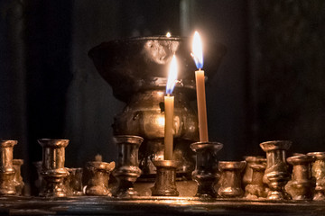 wax candles in a candlestick