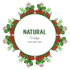 Vector illustration red flower frame isolated on white backdrop for natural vintage decor
