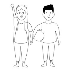 Girl smiling and greeting cartoon in black and white