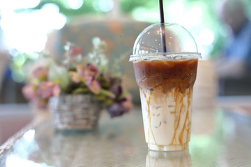 cold iced coffee drink in cafe