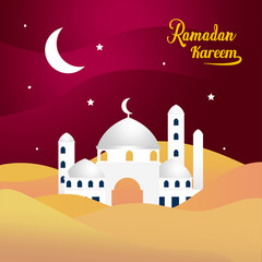 illustration mosque with desert landscape