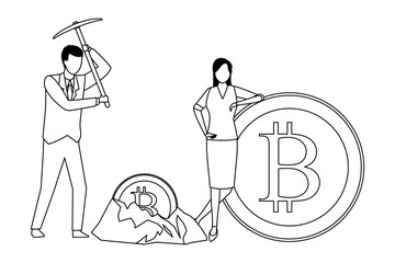 business couple with cryptocurrency black and white