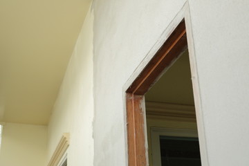 wooden door frame in construction house industry