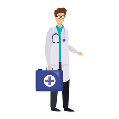 doctor with stethoscope and medical kit