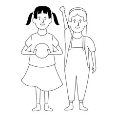 Two kids smiling cartoons in black and white
