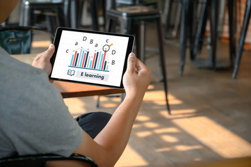 website woman sitting  inscription  E-learning Education Internet Online education e-learning