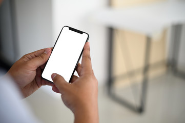 manhands using a smartphone text work digital and communication concept