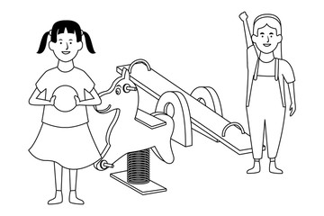 Kids playing and smiling in black and white