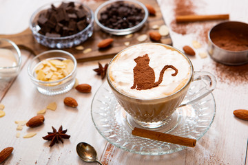 cat mark decorated on cup of hot chocolate