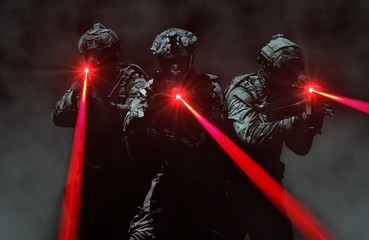 Special force assault team during a secret mission - obrazy, fototapety, plakaty