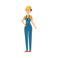 female builder worker with helmet