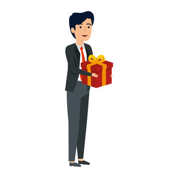 young businessman with gift box