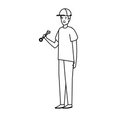 builder worker with helmet and wrench