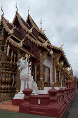 Chiang Mai Thailand, guardian lion in front of temple at Wat Saen Muang Ma Luang