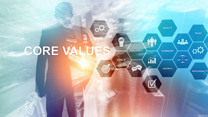 Core values concept on virtual screen. Business and finance solutions