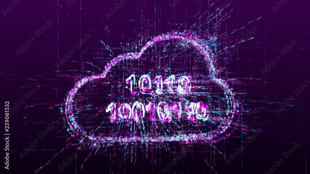 Wall mural digital animation of a cloud sign. cloud technologies in the virtual space of the future.