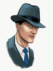 Young man in suit and hat. Digital painting