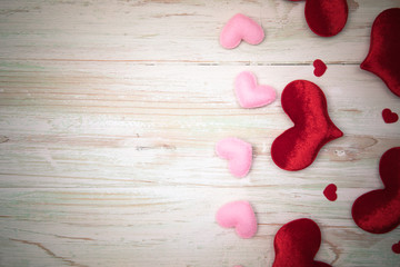 Valentine love heart card gift on wooden