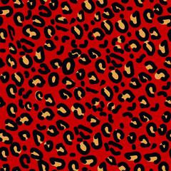 Red leopard seamless pattern. Animal print. Vector background
