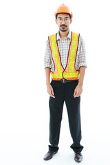 Engineer man standing orange helmet and vest