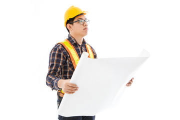 Engineer man standing yellow helmet