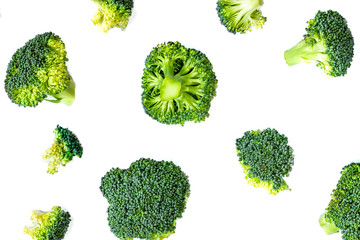 Broccoli Vegetable Pattern. Summer  abstract background. Broccoli isolated on the white background,