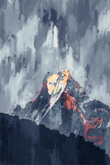 Abstract painting of mountain in dark tone , Digital painting