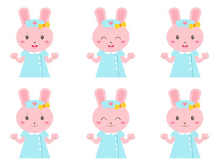 ウサギの看護婦さん　ガッツポーズ　応援　表情　セット