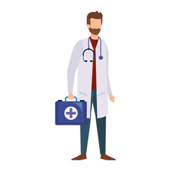 doctor with stethoscope and medical kit