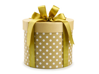 Rounded green cardboard gift box with ribbon