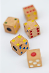 Wooden dice on white background 