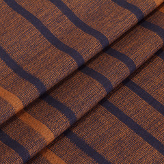 Close-up men's scarf in paster brown fabric with blue strips