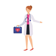 female doctor with stethoscope and medical kit