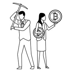 business couple holding cryptocurrency black and white