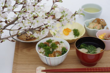 桜の下で～菜の花ホタテ御膳