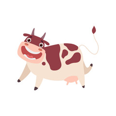 Cute Happy Smiling Cow, Funny Farm Animal Cartoon Character Vector Illustration