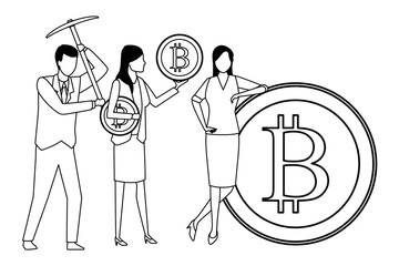 business people holding cryptocurrency black and white