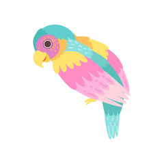Tropical Parrot Bird with Colored Plumage Vector Illustration