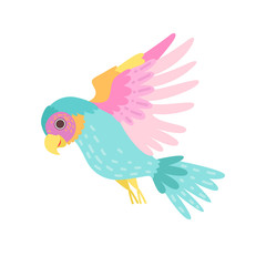 Tropical Parrot Bird with Colored Plumage Flying Vector Illustration