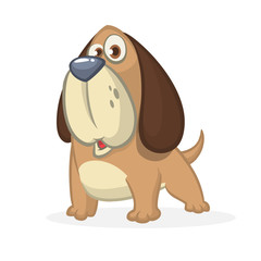 Cute Basset Hound dog cartoon. Vector illustration isolated on white background